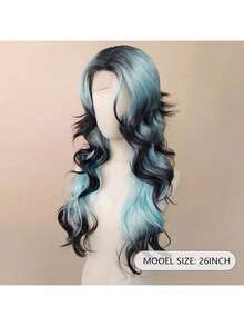 Tóc giả dài gợn sóng dành cho nữ - Tóc giả ren phía trước màu xanh ombre rẽ ngôi giữa dài 26 inch, tóc giả tổng hợp chịu nhiệt, thích hợp cho sử dụng hàng ngày, dự tiệc, ngày lễ, Halloween và hóa trang Giáng sinh. - Màu xanh bạc hà - Xem 5
