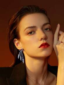 优雅羽毛吊坠耳环 - 低过敏性不锈钢波西米亚风饰品，叶子链长流苏耳环，朋克哥特风耳环，男女皆宜，适合派对和送礼 - 彩色 - 查看 7