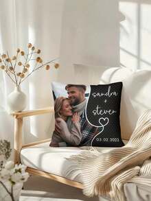 1pc Customized Photo Pattern Throw Pillow Cover, Personalized Single-Sided Printed Pillow Sham (Pillow Insert Not Included) | Heartwarming Mother's Day Gift / Exclusive Father's Day Gift / Thanksgiving Appreciation Gift / Teacher's Day Thoughtful Gift, Family Intimate Memento / Unique Friend Surprise / Self-Life Essentials, Customize Photo + Name Date To Create A One-Of-A-Kind Cozy Companion - Multicolor - View 3