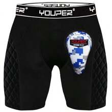 Youper Youth Elite Compression Padded Sliding Shorts w/Cup Pocket for Baseball Football - Negro/Blanco - Ver 8