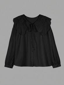 ii 彼得潘领甜美宽松长袖百搭女式上衣，春季款 - 黑色 - 查看 4