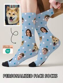 1 Pair Customized Face Pattern Socks, Personalized Photo Socks, Customized Funny Face Socks, Customized Pattern Socks, Print Any Face Image On Socks, Anniversary Gift, Valentine's Day Gift, Unique Birthday Gift, Customized Collectible Gift - Multicolor - View 8