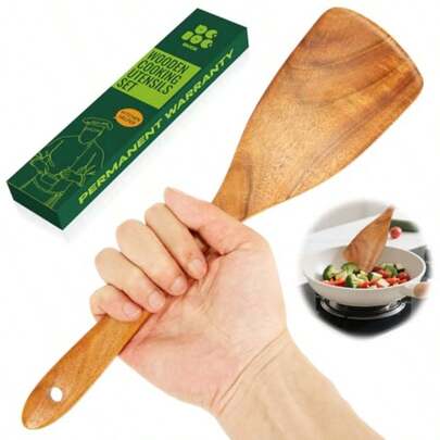 Wooden Spatula 12.5 Teak Wood Long Handle Flat Frying Turner Heat-Resistant Wooden Spoon For Nonstick Pans Durable Kitchen Utensil Gift For Cooking Eggs Fish Pancakes