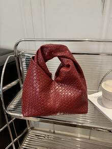 Bolso de mano cuadrado asimétrico giratorio de moda, mochila con textura trenzada de PU, bolso de trabajo multifuncional minimalista, con cartera desmontable (patrón aleatorio), nuevo bolso versátil y elegante, diseño casual minimalista, bolso de hombro, bolso grande de gran capacidad y ligero - Multicolor - Ver 13