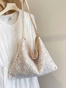 Countryside Style Women's Lace Shoulder Bag, Soft & Elegant, Large Capacity, Suitable For Commuting And Underarm Wear, Summer - Beige - View 8