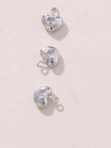 Bộ 1/3 mặt dây chuyền hình trái tim đính đá Zirconia thủ công, mạ vàng/bạc 18K, phụ kiện trang sức nhỏ nhắn tinh tế, có thể làm thành bông tai, mặt dây chuyền hoặc vòng cổ. - Mặt dây chuyền tình yêu DIY - Xem 11
