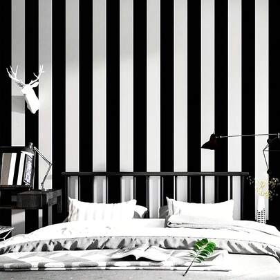 1 Cuộn Giấy Dán Tường Vinyl Sọc Đen Trắng Hiện Đại/Chống nước và Có Thể Tháo Gỡ/Giấy dán tường bóc dán/Phòng ngủ, phòng khách/Nhà bếp/Tủ bếp/Bàn cà phê/Mặt bàn/Trang trí tường/Trang trí nhà cửa/Sửa chữa nội thất/Dày dặn/Miếng dán bền/Nhãn dán tường