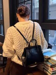 Tas Ransel Hitam Desain Korea, Tas Ember Modis untuk Wanita, Cocok untuk Aktivitas Sehari-hari dan Perjalanan, Tas Perjalanan Serbaguna - Hitam - View 4