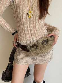 1pc Boho Faux Fur Solid Color Waist Belt, Y2K Vintage Versatile Furry Waist Cincher, Sexy Accessory To Pair With Coats, Jeans, Dresses, Suitable For Daily Wear, Parties, Halloween - 卡其色 - 查看 4