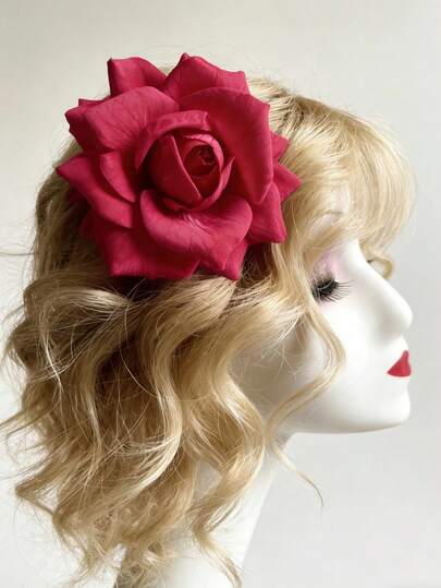 超大号布艺玫瑰发夹胸针二合一，波西米亚风花卉发饰，优雅花朵发夹，适合连衣裙、婚礼和派对佩戴