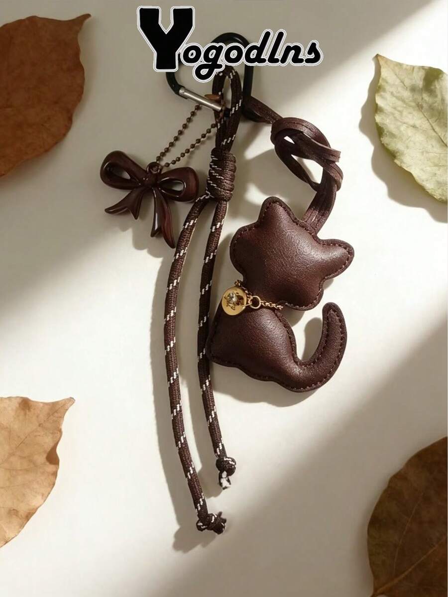 Yogodlns 优雅猫形钥匙扣，艺术绳编钥匙扣，独特钥匙链，简约风格包包挂饰，可爱猫咪钥匙扣，汽车钥匙扣，卡通吊坠，时尚包包配饰挂件，教师节礼物 - 彩色 - 查看 1