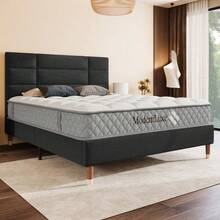 Upholstered Double Bed With Slatted Base, 140x200cm, Upholstered Bed Frame With Headboard, In Linen, For Adults And Teenagers (With Mattress) - 黑色 - 查看 5