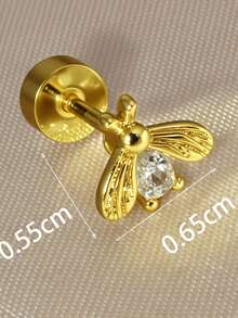 1 Peça Brinco de Ponto Exquisito Banhado a Ouro 18K com Zircônia Cúbica em Formato de Abelha Miniatura, Brinco de Cristal Animal Unissex, Brinco de Cartilagem de Costas Planas Hipoalergênico, Adequado para Orelhas Sensíveis de 20G 8mm - Um par de brincos redondos de zircônia em formato de abelha. - Visão 8