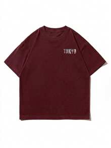 Zrgoth 男士时尚百搭“TOKYO”英文标语及东京元素印花短袖T恤 - 酒紅色 - 查看 4