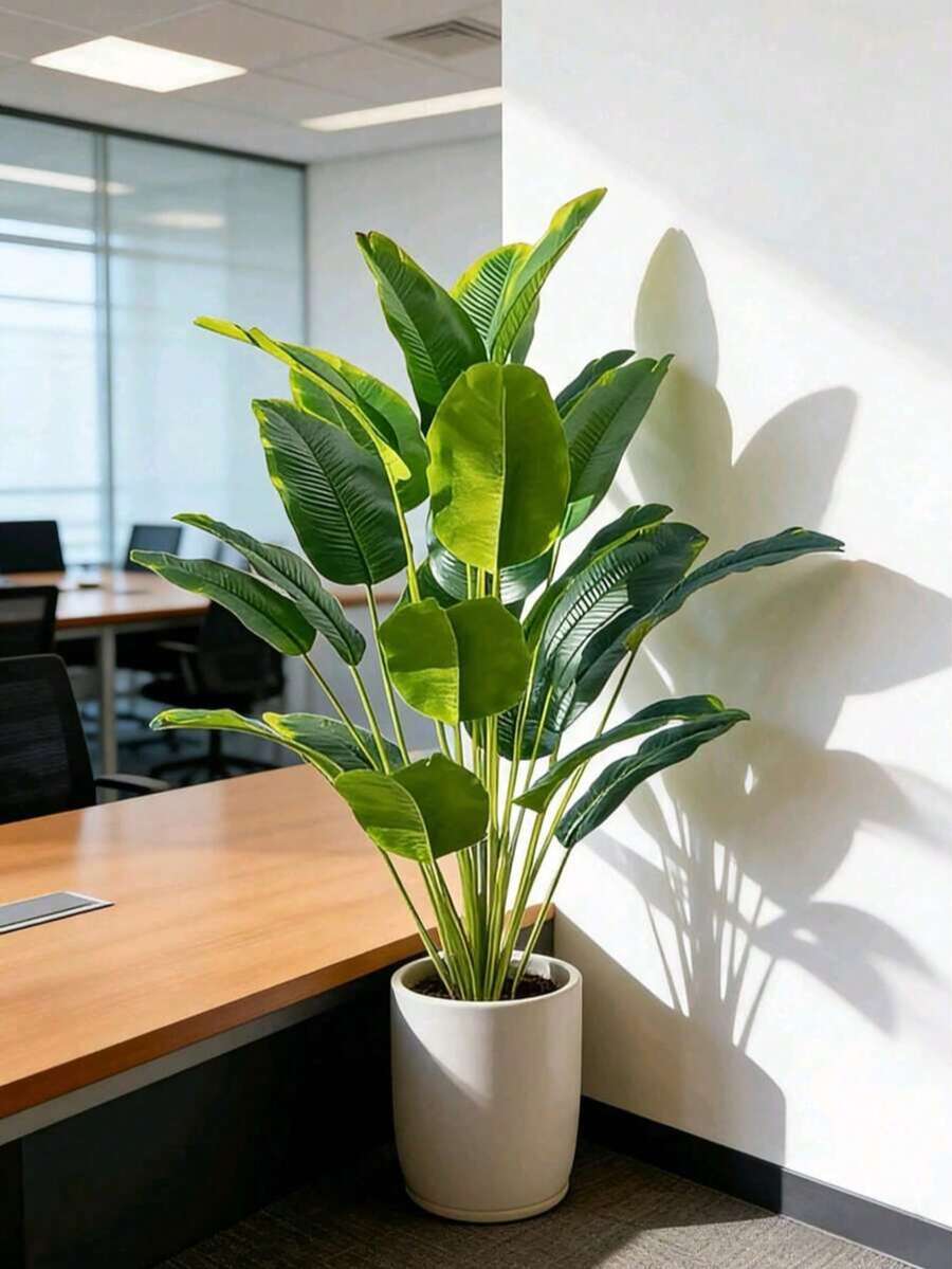 1pc Large Artificial Paradise Bird Tree Tropical Banana Leaf Large Plastic Palm Leaf Lifelike Texture Leaf Home Garden Decor (Planter Not Included) - Green - View 1