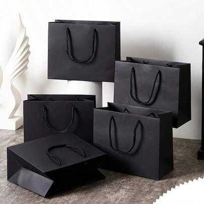 5pcs Black & White Reusable Gift Bags With Handles, Suitable For Weddings, Birthday Parties, Holidays, Business, Crafts, Retail