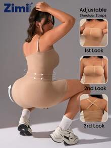 Zimi Collection Jumpsuit Pembentuk Tubuh Tanpa Jahitan Ukuran Plus, Pengontrol Perut, Pengangkat Bokong, Pakaian Satu Potong untuk Kebugaran, Yoga, dan Kasual - Aprikot - View 4