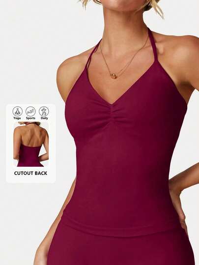 DINBEY Women's Long Strap High-Intensity Sports Tank Top, Breathable Elastic Yoga Gym Outdoor Running Workout Activewear Summer