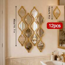 12-Piece Set Of Gold Teardrop Decorative Mirrors, Artistic Wall Hanging Mirrors, Living Room, Bathroom, And Entryway Background Wall Decoration, Creative Home Gift - 12 mặt hàng - Xem 13