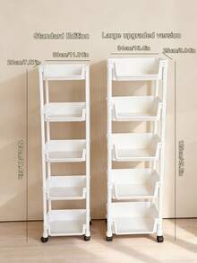 Compact Movable Storage Rack, Multi-Tier Floor-Standing Toy Storage Rack, Kitchen Supplies & Vegetable Organizer Rack, Wheeled Bedroom Bookshelf, Mobile Snack Storage, Perforated Design To Prevent Water Accumulation, Also Suitable For Bathroom Storage. Can Store Snacks, Books, Toys, Vegetables, Condiment Bottles, Bathroom Toiletries. Can Be Placed On Tabletop Or Under Table, Ideal For Kitchen, Bathroom, Room, Study, Layered Storage Rack, Trolley-Style Storage Rack, Wardrobe Organization. - Multicolor - View 7