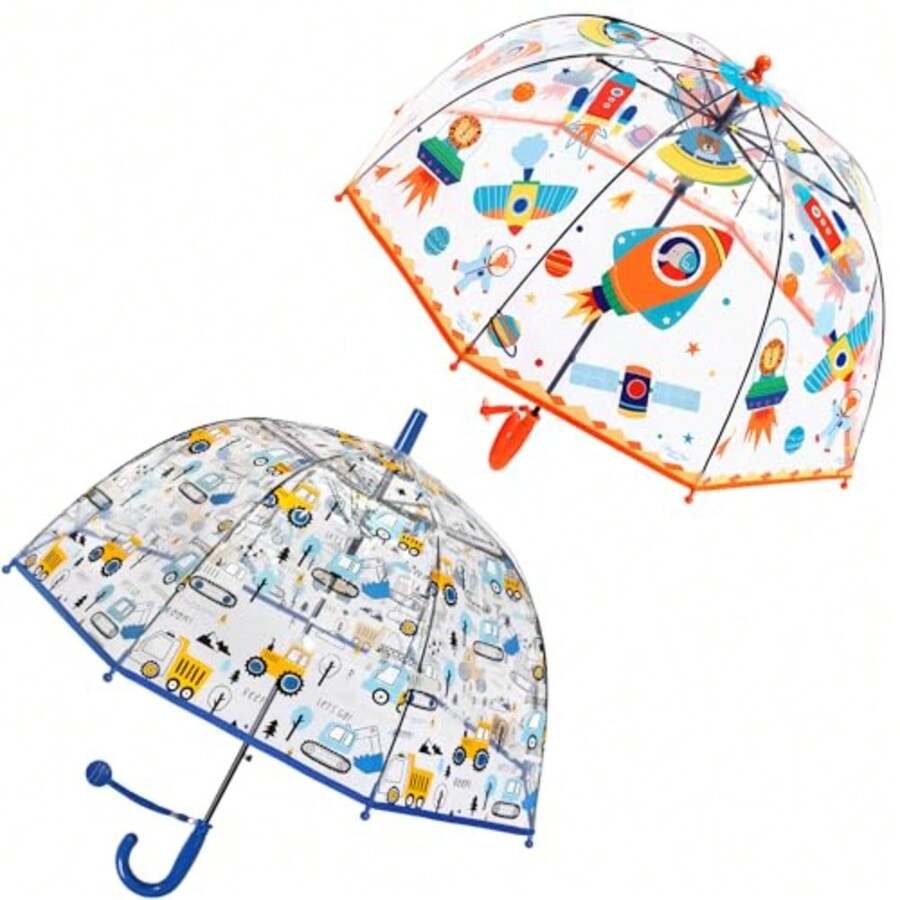 2 Pack Clear Umbrellas for Rain Dome Bubble Umbrella Windproof for Toddler Boys Girls - CarRocket - Ver 1