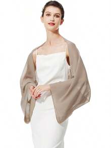 Bridal Wedding Chiffon Shawl Shrug With Arm Hole Bridesmaid Cover Up Evening Party Summer Shawl - 卡其色 - 查看 1
