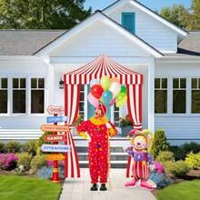 10 Pcs Carnival Party Decorations Set Circus Tents Self Standing Clown Balloons Circus Party Directional Signs Carnival Decorations For Birthday Directional Clown Trunk Or Treat Supplies - Red - View 6
