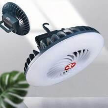 AGUILAMEX Lámpara ventilador de escritorio recargable Luz LED magnético 2 en 1para acampar al aire libre Portátil Mini ventilador de escritorio con luz LED Batería de 2400 mAh carga por USB, con gancho, para acampar, hogar, oficina Versátil Sin soporte - Agua verde azul - Ver 3