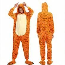 Mono Pijama Entero Unisex para Adulto y Parejas, Diseño de Tigre Cartoon Naranja con Capucha 3D de Orejas y Cola, Pijama de Peluche Suave Térmico Cálido para Invierno, con Cremallera Frontal y Cremallera de Baño Práctica, Ropa de Noche Cómoda para Dormir en Hogar, Disfraz Temático para Halloween y Navidad, Regalo Ideal para Adultos, Lavable a Máquina - Naranja - Ver 13