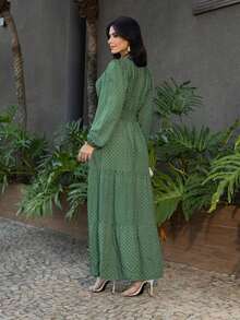 Women's Long-Sleeved Dress In Viscose Linen Fabric - Winter Style - 軍綠色 - 查看 2