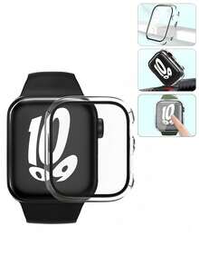 1pc Transparent Case Film, Integrated PC + Tempered Glass Membrane Compatible With Apple 7/6/5 Series, Transparent All-In-One Watch Protective Case, 40/44/45MM - Clear - View 5