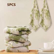 Bộ 5/10 khăn lau bếp, khăn vệ sinh bằng vải lông san hô, họa tiết hoa hồng xanh lá cây, thấm hút tốt, dùng để lau chén đĩa, bàn, mặt bếp, bồn rửa, sử dụng trong nhà. Mềm mại, dày dặn, không xơ vải, có thể tái sử dụng, nhanh khô, nhiều màu sắc, quà tặng trang trí ngày lễ. - Hình vuông - Xem 12