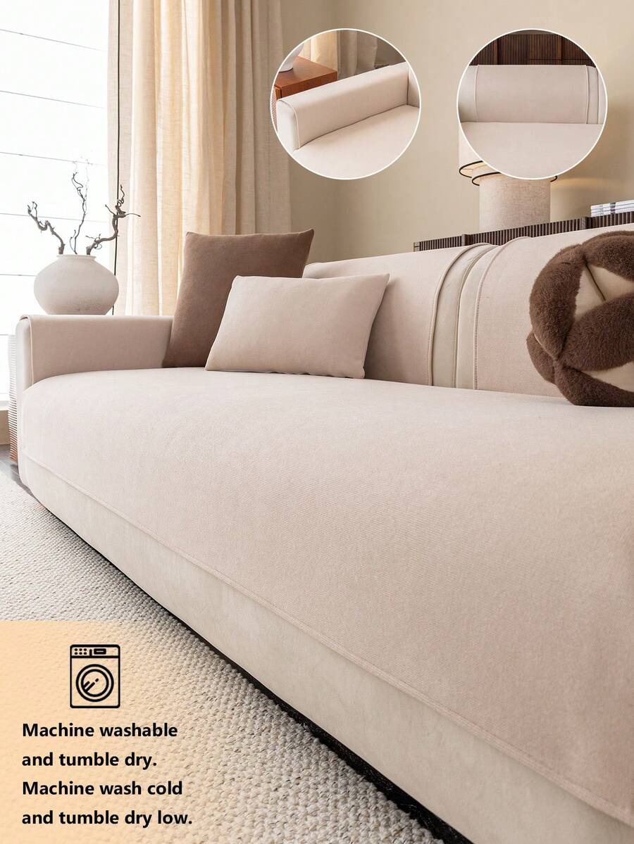 1 Buah Sarung Sofa Chenille yang Dapat Dicuci dengan Mesin - Sarung Sofa Anti Selip untuk Dekorasi Rumah, Cocok untuk Sofa 1/2/3/4 Dudukan - Dark Grey - View 1