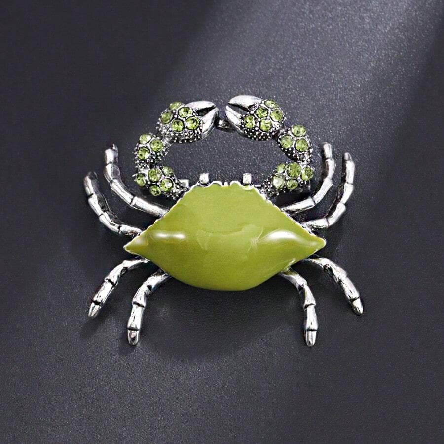 1pc Casual Green Crab Animal Shaped Zinc Alloy Brooch, Suitable For Men's Daily, Business, Party Wear On Suits And Coats - Green - View 1