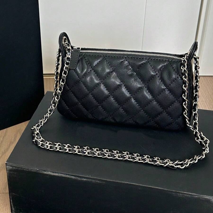 2026 New Fashion Elephant Style Mahjong Bag With Silver Chain, Rhinestone Clasp, Diamond Mesh Chain, Crossbody Single Shoulder Underarm Bag - 黑色 - 查看 1