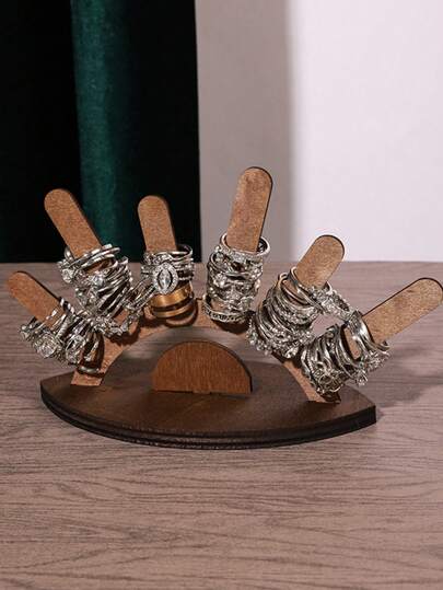 1个棕色木质戒指架，邪眼戒指展示架，木质戒指托，可爱珠宝展示架，戒指展示架，圣诞节生日订婚礼物（女士适用）