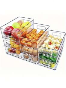 1/3pcs Refrigerator Storage Boxes, Stackable Food Storage Containers, Drawer Style Beverage Baskets, Freezer- Storage Boxes For Fruits, Vegetables And Bottles, Kitchen Organization Boxes And Containers, Kitchen Gadgets, Closet Storage Boxes And Containers, Desk Organizer Boxes - Clear - View 1