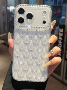 Rhinestone Plaid TPU Phone Case Compatible With IPhone 17, Anti-Drop Protective Cover - Clear - View 1