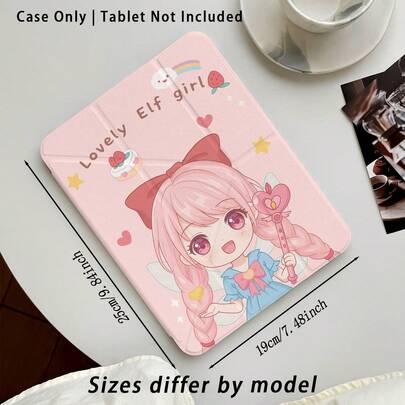 1pc Cute Girl Pattern Acrylic Crystal Tablet Protective Case With Stand, Suitable For Samsung/Apple///Honor/// And Other Popular Models, Foldable Anti-Bending, Silicone Reinforced Corners, Auto Wake/Sleep Function, Built-In Pen Slot, Multi-Angle Foldable Stand - Perfect Daily Protection, Ideal Gift