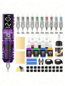 Wireless Tattoo Machine Kit, Includes 1600mAh Power Supply, LED Digital Display, Complete Tattoo Pen Set (Tattoo Needles, Tattoo Ink, Tattoo Practice Skin, Tattoo Transfer Gel) And Various Tattoo Accessories - Multicolor - View 14