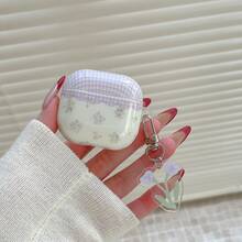 Plaid & Floral Pattern Earphone Case, Acrylic Shockproof Protective Cover With Pendant Compatible With Apple 1/2/3/4/Pro/Pro2/Pro3 - Purple - View 12