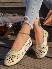 2026 New Arrival Women's Elastic Ankle Strap Round Toe Wedge Flats - Apricot - View 2