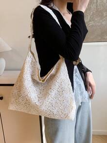 Countryside Style Women's Lace Shoulder Bag, Soft & Elegant, Large Capacity, Suitable For Commuting And Underarm Wear, Summer - Beige - View 3