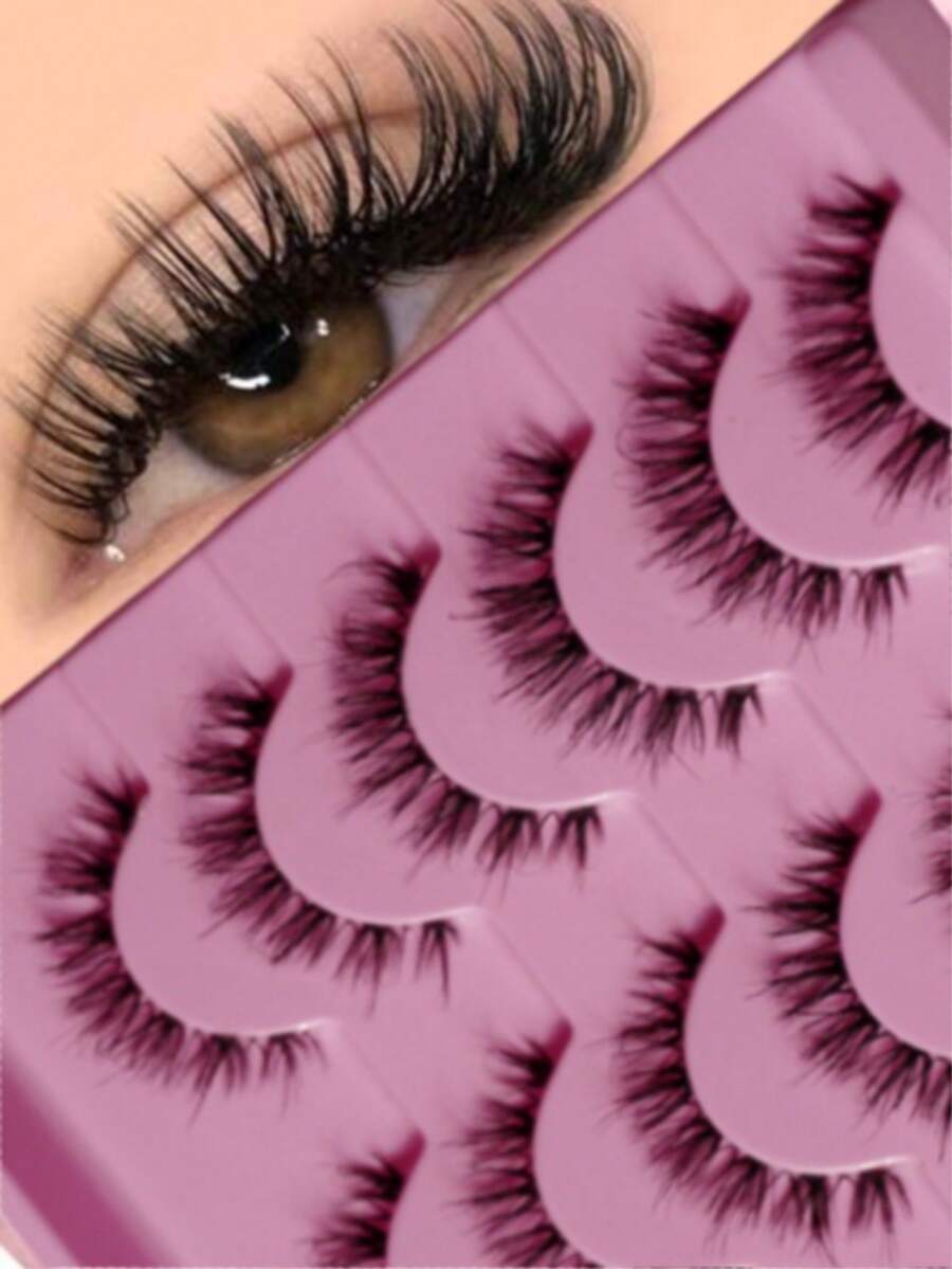全新6对装漫画风格假睫毛，柔软自然纤长，动漫风格轻盈条状假睫毛，适用于日常妆容、角色扮演、派对等场合，可重复使用。 - 查看 1
