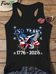 FINETREE Women's Crew Neck Tank Tops Crafted From Soft, Skin-Friendly Fabric, Perfect For Daily Wear And Various Occasions. An Ideal Gift For Spring Festival, Valentine's Day, St. Patrick's Day And The World Cup-250 Years  Independence Day Tank Top Patriotic Stars And Stripes Design For Women Celebration 1776 To 2026 Fourth Of July Event Wear - 黑色 - 查看 1