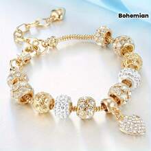 1 Piece Of Fashionable Pendant Bracelet, With Large Hole Beads And A Gold Heart-Shaped Glitter Pendant, Artificial 14K Gold-Plated Fashion Bohemian Style Bracelet - 金色的 - 查看 2
