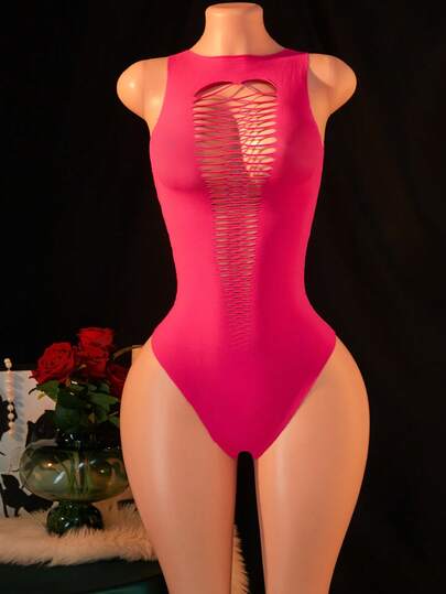 1 bộ đồ lót gợi cảm dành cho nữ, áo liền thân lưới, khoét rỗng, không tay, kiểu bikini ôm sát, trang phục gợi cảm cho các bữa tiệc, đóng vai trò trong ngày Valentine.