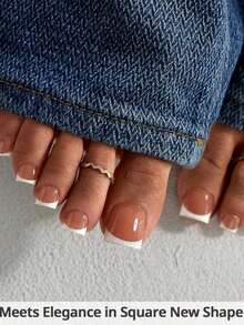 150pcs Short Square Press-On Toenails, Pink French Soft Gel Nail Tips, Suitable For DIY Fake Nails, Minimalist & Versatile, 15 Sizes, For Women Nail Supplies - 棕色 - 查看 4