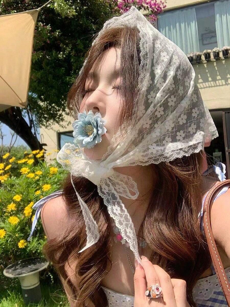 1 chiếc khăn quàng cổ nữ, khăn vuông in họa tiết tối giản, khăn trùm đầu thời trang mới cho nữ, khăn buộc eo đa năng, phụ kiện tóc, khăn lụa. - trắng - Xem 1