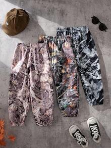 3pcs Boys' Fashion Digital Print Cargo Pants, Ankle-Tied, Personalized Digital Print, Suitable For Casual Street Style - Multicolor - View 2